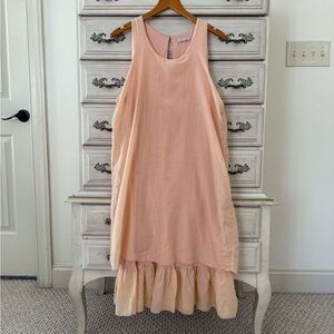 Peach Cotton Silk Fairy Ruffle Hem Dress